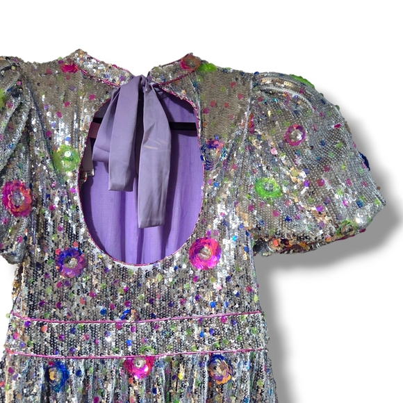 CeliaB Silver Sequin Mini Dress with Floral Accents - Picture 11 of 15